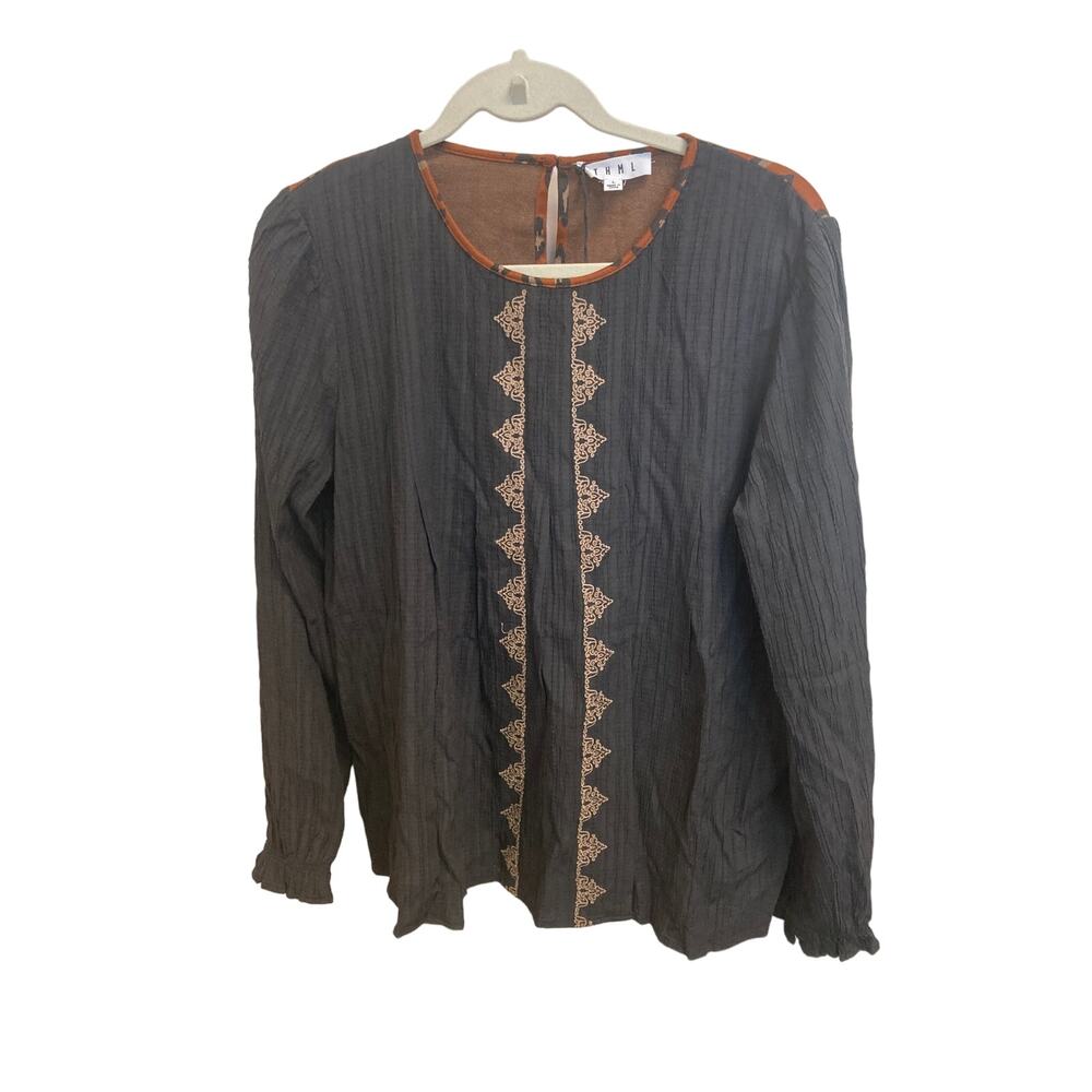 NWT THML‎ Blouse Black & Animal Print Size L